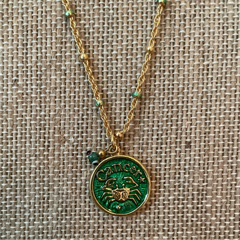 Blee Inara gold plated enamel Cancer zodiac necklace. 18”. Never worn.